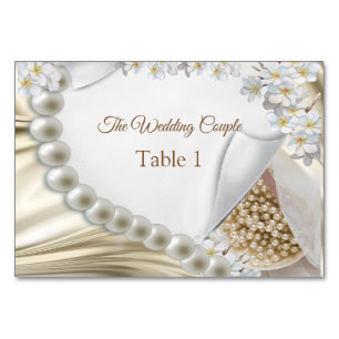 Ivory,Green,Blue,gold Silk & Pearls Table cards