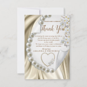Ivory,Green,Blue,Gold Silk & PearlsThank You card