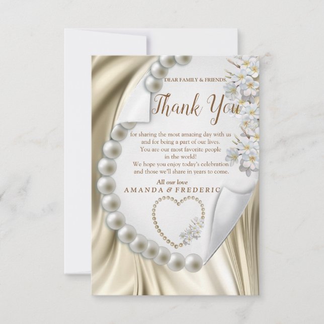 Ivory,Green,Blue,Gold Silk & PearlsThank You card (Front)