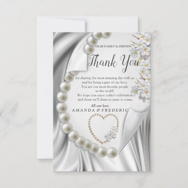 Ivory,Green,Blue,gold Silk & PearlsThank You card (Front)