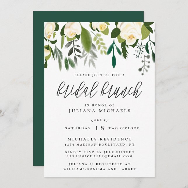Ivory & Green Botanical Bridal Brunch Invitation (Front/Back)