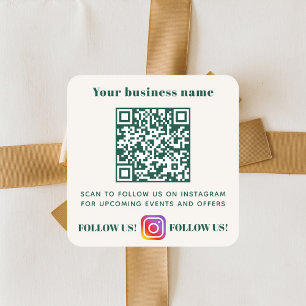 Ivory green business name qr code instagram square sticker