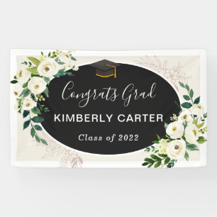 Ivory Green Floral Graduation Party Banner