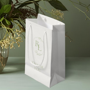 Ivory Green Floral Monogram Wedding Thank You Small Gift Bag
