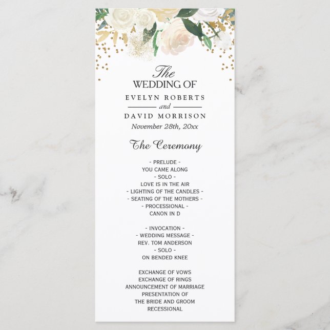 Ivory Green Floral Wedding Program (Front)