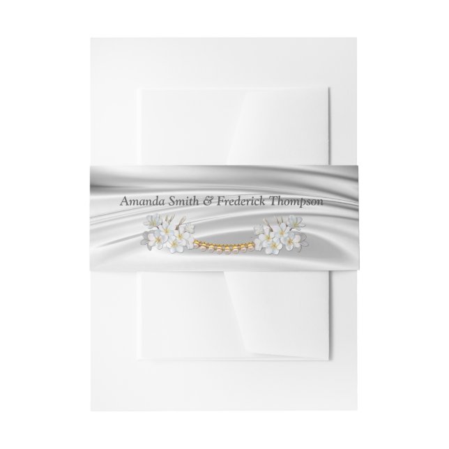 Ivory,Green,Gold,Blue Silk & Pearls Belly Band Invitation Belly Band (Front Example)