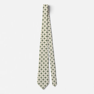 Ivory Green Mid Century Modern Geometric Vintage Tie