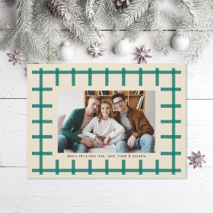 Ivory Green Plaid Minimal Christmas Photo Holiday Card