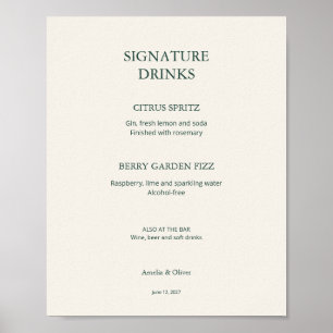 Ivory Green Wedding Bar Menu Signature Drinks Sign