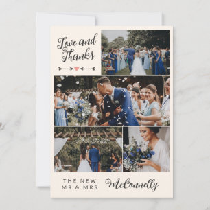 Ivory Grey Arrow Photo Collage Love Thanks Wedding Thank You Card