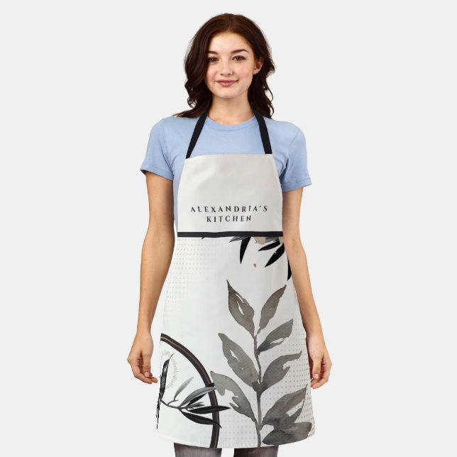 Ivory & Grey Hummingbird + Your Name Kitchen Apron (Worn)