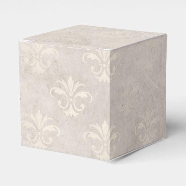 Ivory Grunge Damask Favour Box (Front Side)