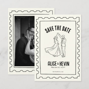 Ivory Hand Drawn Illustration Wedding Minimalist Save The Date