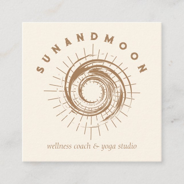 Ivory Healing Dark Curl Sun Moon Spiritual Square Business Card (Front)