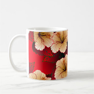 ivory hibiscus flowers seamless pattern on red coffee mug