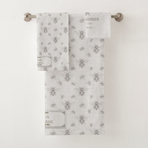 Ivory Honey Bee French Country Vintage Rustic Bath Towel Set