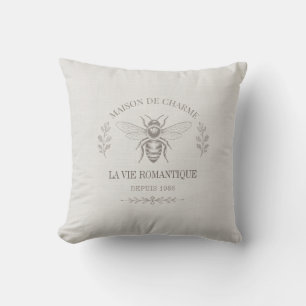 Ivory Honey Bee French Country Vintage Rustic Cushion