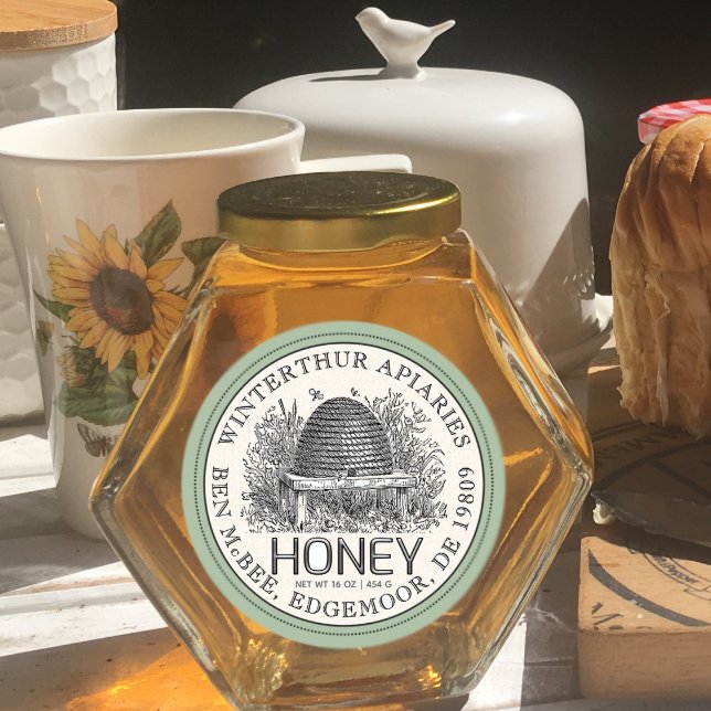 Ivory Honey Jar Label (Vintage Skep) Sage Border (Creator Uploaded)