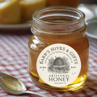 Ivory Honey Label Vintage Skep with Honeybees