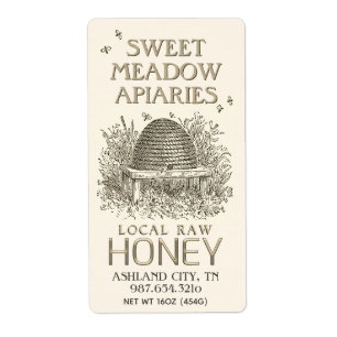Ivory Honey Label with Skep Beekeeping Local Raw
