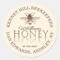 Ivory Honey Reflected Gold Text Honeybee Label