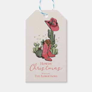 Ivory Howdy Christmas Cowgirl Boots and Cacti Gift Tags