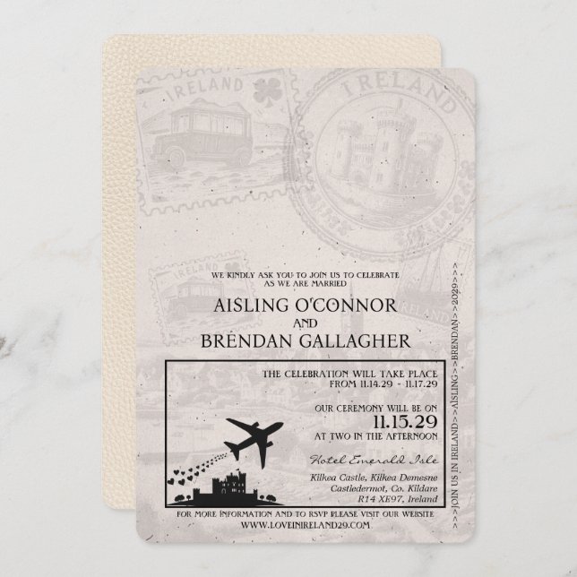Ivory Ireland Passport Wedding Invitation (Front/Back)