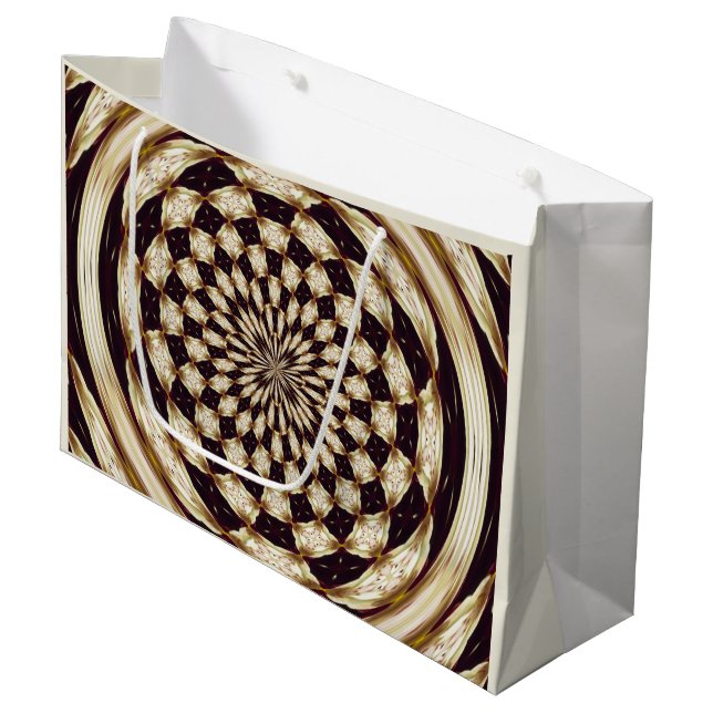 Ivory Kaleidoscope Flower Mandala Decor Large Gift Bag (Front Angled)
