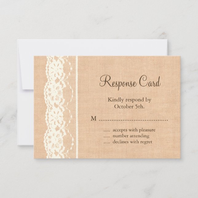 Ivory Lace and Light Burlap RSVP (Front)