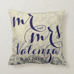 Ivory Lace Blue Two Tone Wedding Newlywed Gift Cushion