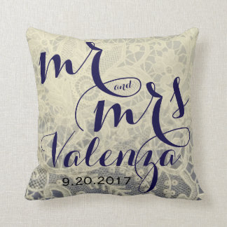 Ivory Lace Blue Two Tone Wedding Newlywed Gift Cushion