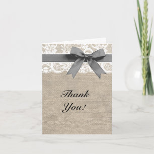 Ivory Lace Burlap and Grey Thank You Card