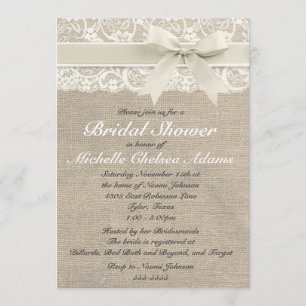 Ivory Lace Burlap Bridal Shower Invitation
