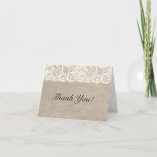Ivory Lace & Burlap Rustic Wedding Thank You Card