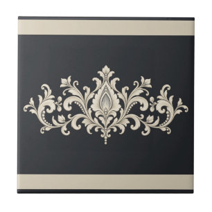 Ivory Lace Damask Custom Colour Frieze Ceramic Tile