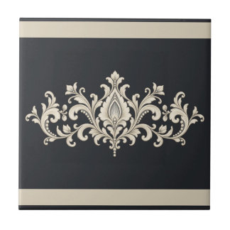 Ivory Lace Damask Custom Colour Frieze Ceramic Tile