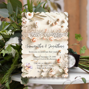 Ivory Lace Floral Photo Romantic Spring Wedding Invitation