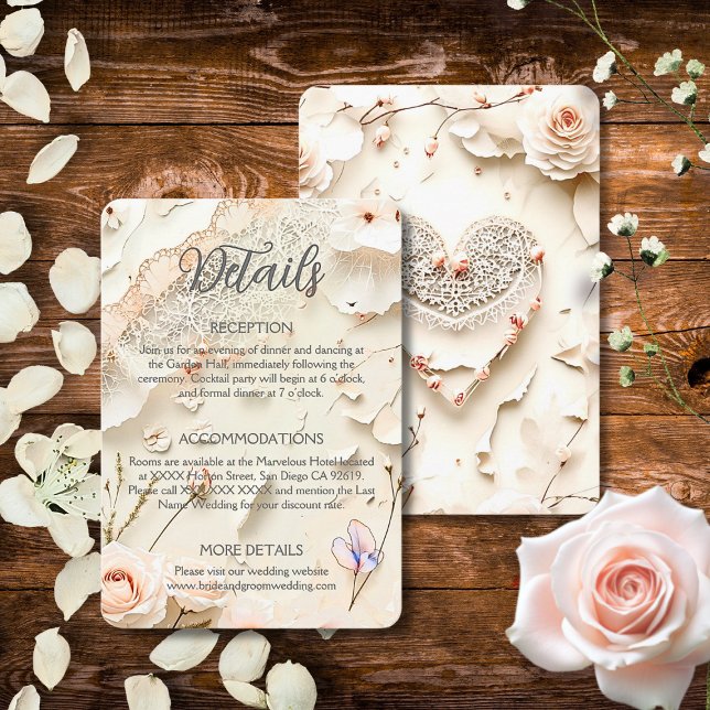 Ivory Lace Floral Romantic Spring Garden Wedding Enclosure Card (Creator Uploaded)