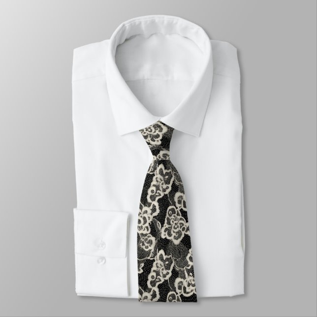 Ivory Lace Flower Tie (Tied)
