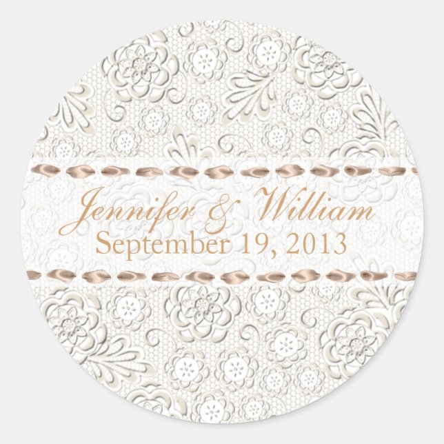 Ivory Lace Look Custom Wedding Sticker (Front)