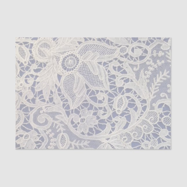 Ivory Lace Navy Blue Elegant Wedding Gift Tissue Paper (Front)
