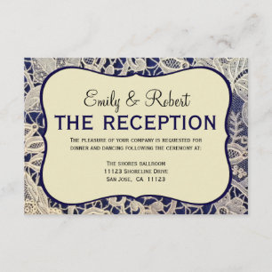 Ivory Lace Navy Blue Formal Wedding Reception Enclosure Card