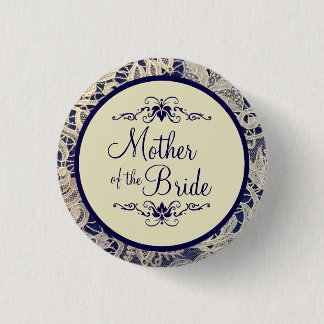 Ivory Lace Navy Blue Wedding Mother of the Bride 3 Cm Round Badge
