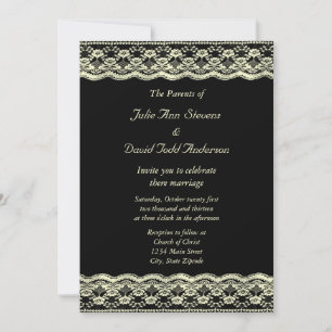Ivory Lace on Black Wedding Invitation