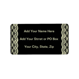 Ivory Lace on Black Wedding Label