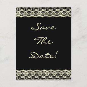 Ivory Lace on Black Wedding Save The Date Announcement Postcard