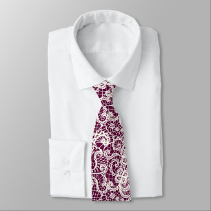 Ivory Lace Pattern on Maroon Tie