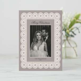 Ivory Lace Photo Elegant Vintage Merry Christmas Holiday Card