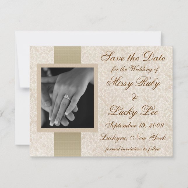 Ivory Lace Save the Date Announcement (Front)