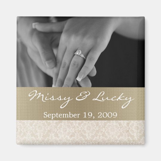 Ivory Lace With Gold Save the Date Magnet